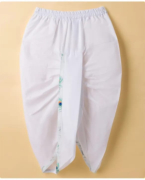 Boys Peacock Feather Print Pure Cotton Kurta Dhoti Set