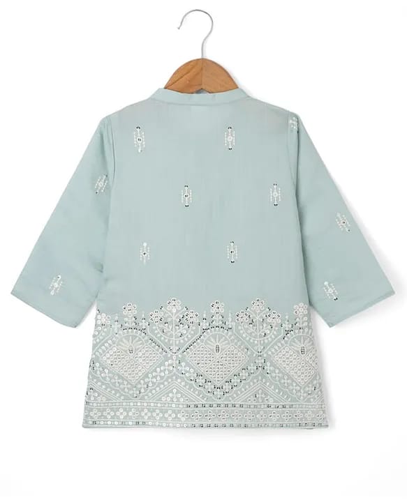 Baby & Toddler Boys Sea Green Lucknowi Chikankari & Mirror Work Kurta Dhoti Set