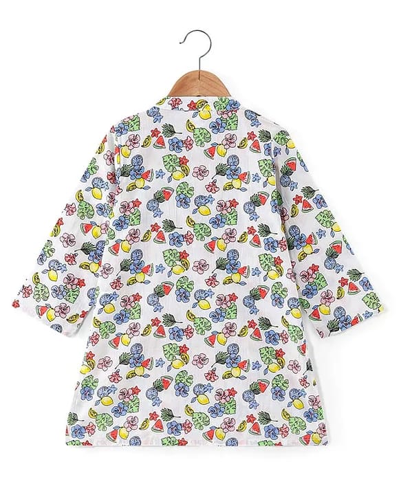 Baby & Toddler Boys White Tropical Fruit & Floral Print Kurta Dhoti Set