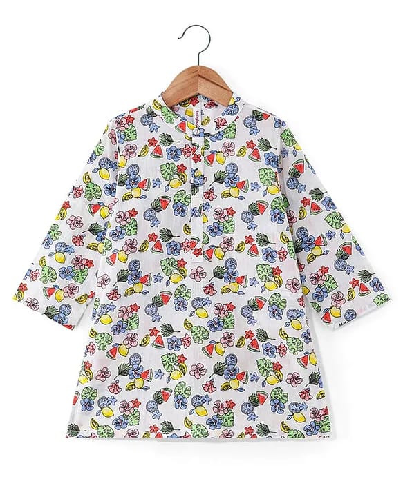 Baby & Toddler Boys White Tropical Fruit & Floral Print Kurta Dhoti Set