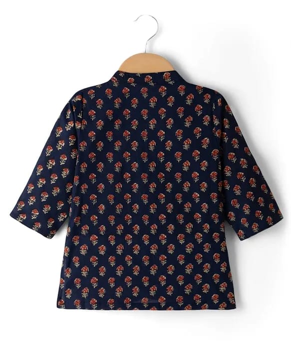 Baby & Toddler Boys Navy Blue Floral Block Print Kurta Dhoti Set
