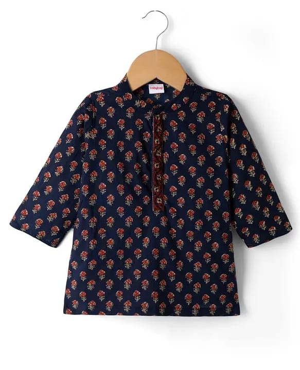 Baby & Toddler Boys Navy Blue Floral Block Print Kurta Dhoti Set