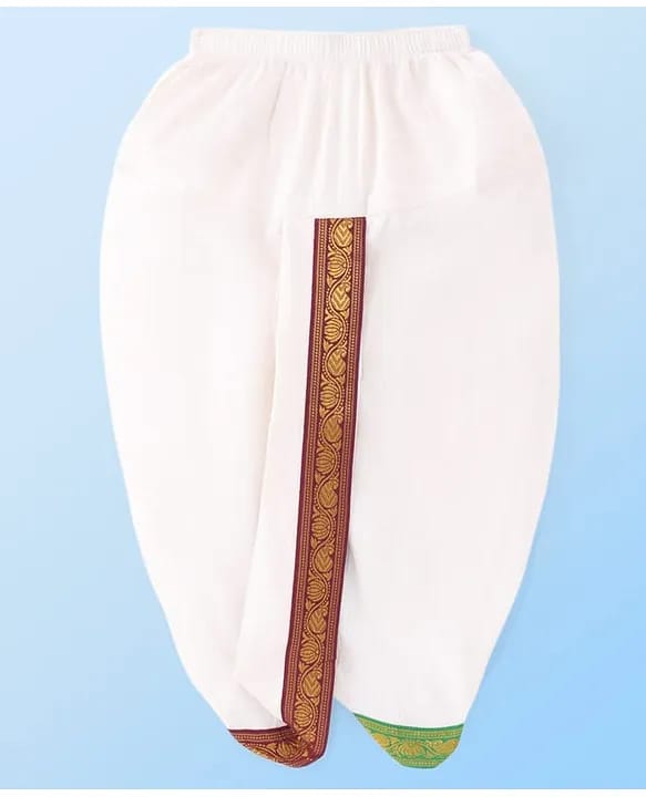 Baby & Toddler Boys Classic White Kurta and Dhoti Set with Traditional Zari Borders