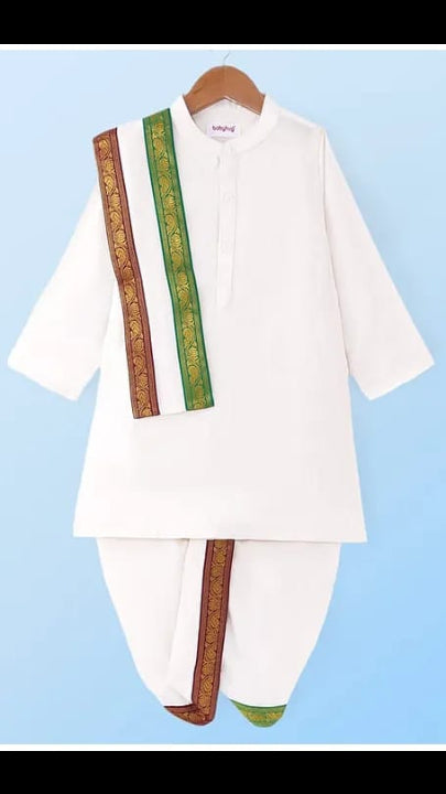 Baby & Toddler Boys Classic White Kurta and Dhoti Set with Traditional Zari Borders
