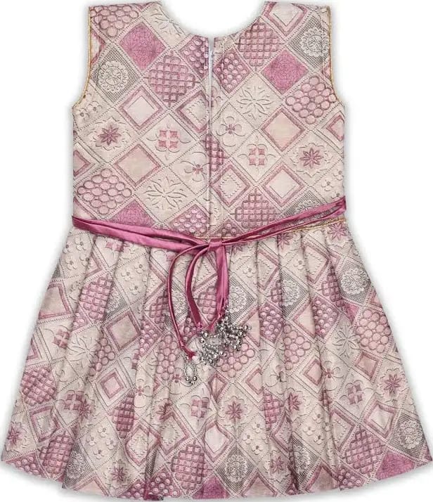 Girls Dusty Pink Geometric Jacquard Kurti, Palazzo & Dupatta 3-Piece Set