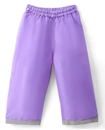 Girls Lavender Mirror Work Crop Top, Jacket & Palazzo 3-Piece Indo-Western Set