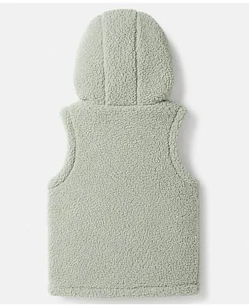 Kids Sage Green Plush Sherpa Fleece Hooded Sleeveless Vest with Bear Club Patch