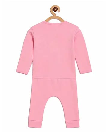 Baby Pink 100% Cotton Full-Sleeve Sleepsuit Romper with Teddy Graphic Print
