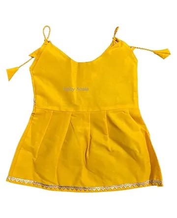 Baby Girl Traditional Yellow Printed Angrakha Frock Set with Accessories (6-Piece Set)