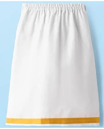 Kids White Pure Cotton Dhoti / Mundu with Gold Zari Border
