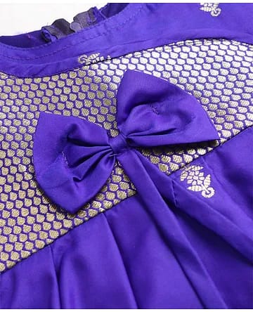 Baby Girls Royal Blue Banarasi Silk Woven Festive Frock with Butterfly Sleeves