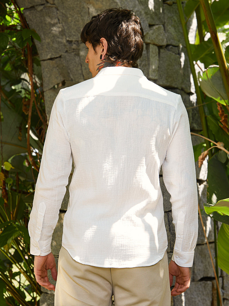 Men’s Off-White Double Gauze Textured Full-Sleeve Shirt