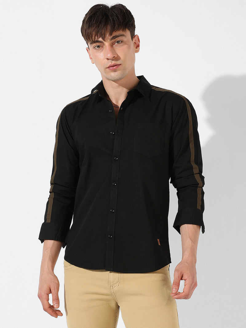 Men’s Black Casual Shirt with Olive Shoulder Tape Detail