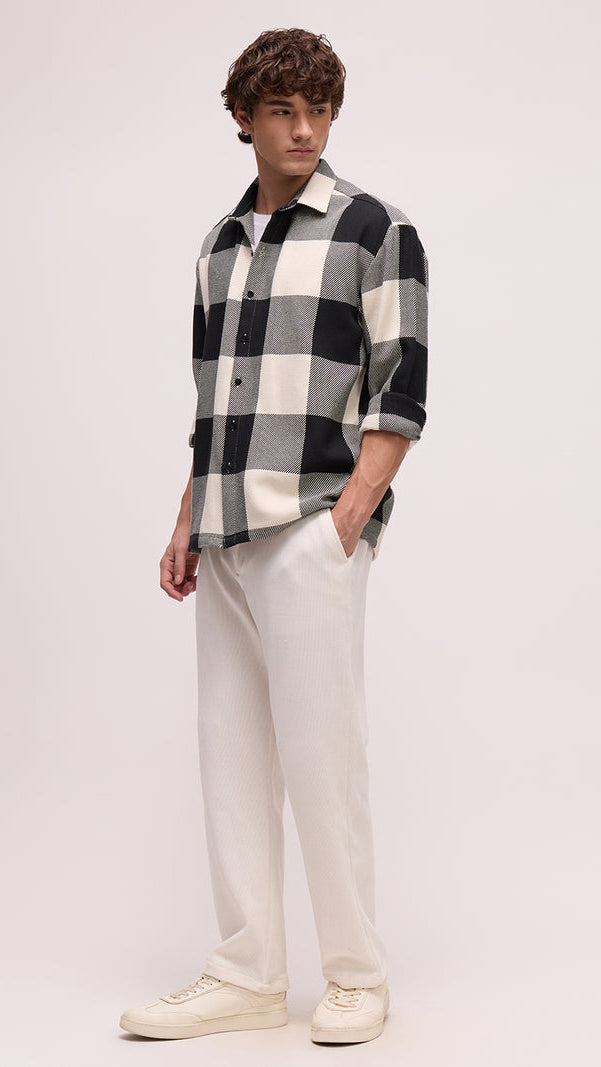 Men’s Monochrome Oversized Buffalo Check Casual Shirt – Black & Off-White
