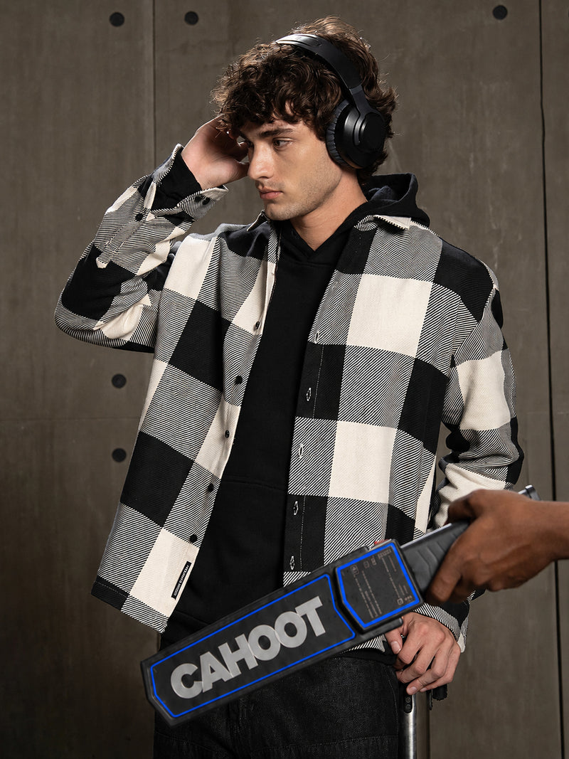 Men’s Monochrome Oversized Buffalo Check Casual Shirt – Black & Off-White