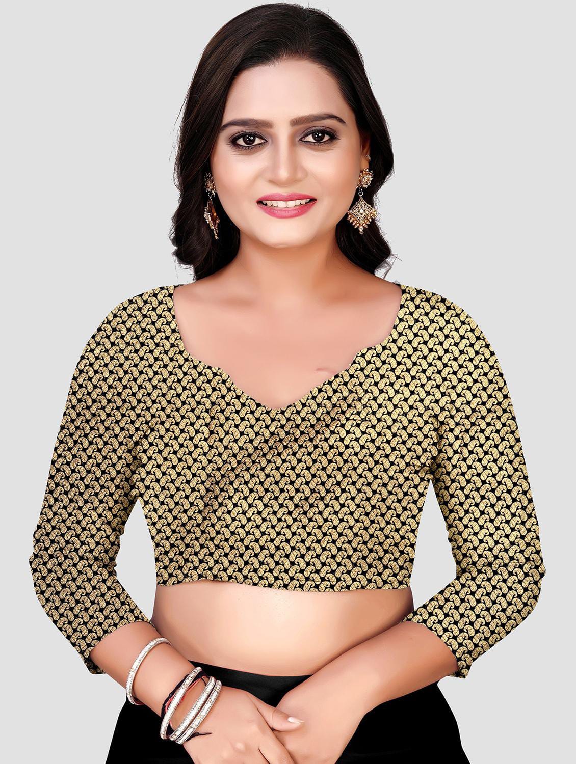 Women’s Deep Wine Ruffle Saree with Gold Paisley Border & Matching Jacquard Blouse Piece