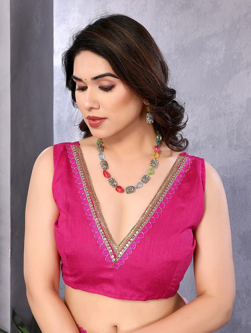 Women’s Baby Pink & Black Dual-Tone Georgette Saree with Embroidered Border & Tassels