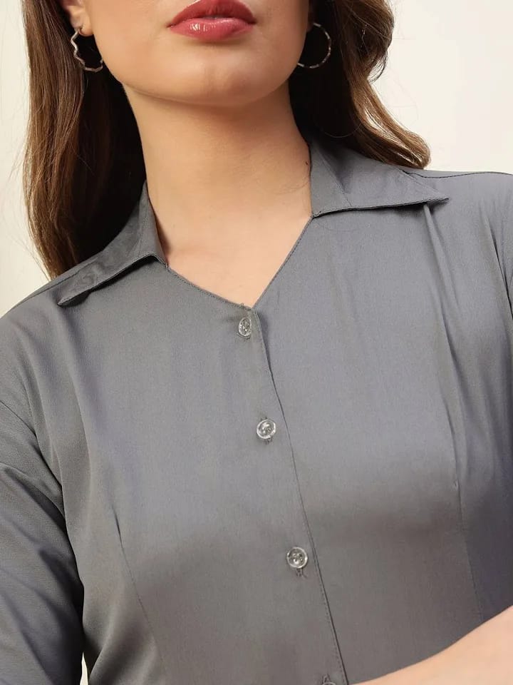 Women's Formal Grey V-Neck Shirt with 3/4th Sleeves