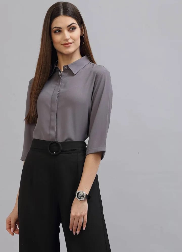 Women’s Charcoal Grey 3/4th Sleeve Formal Shirt