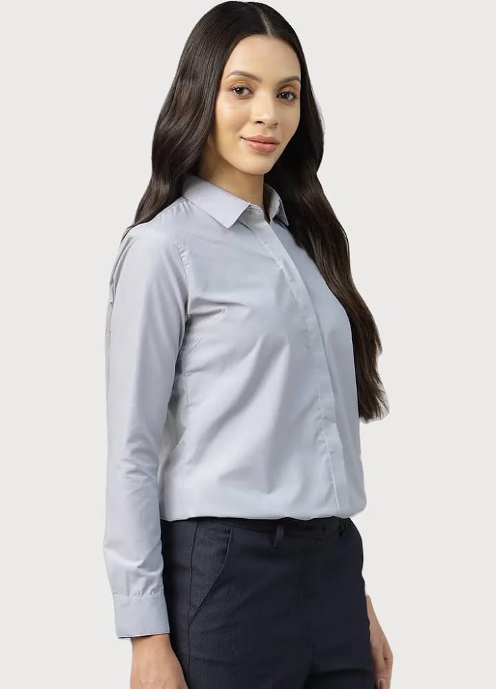 Women’s Light Grey Formal Concealed-Placket Shirt
