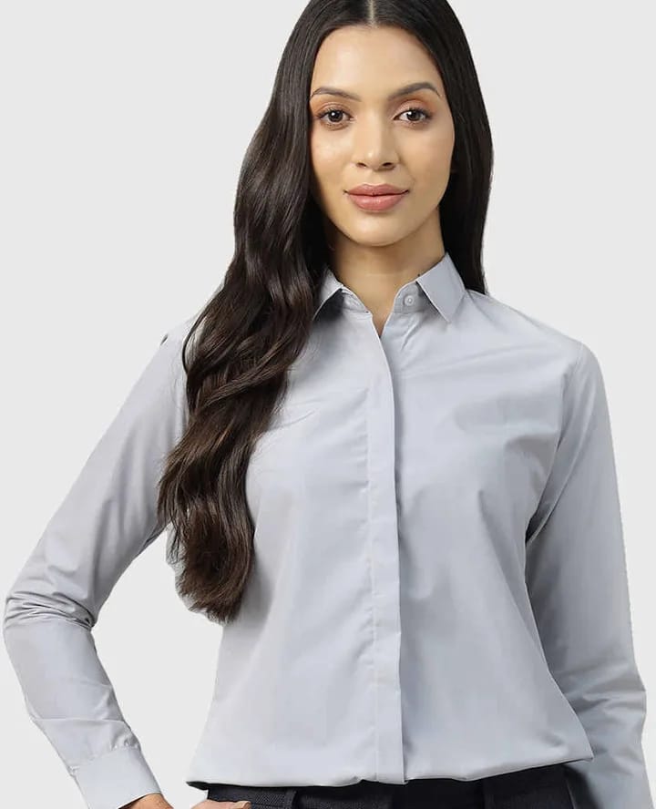 Women’s Light Grey Formal Concealed-Placket Shirt
