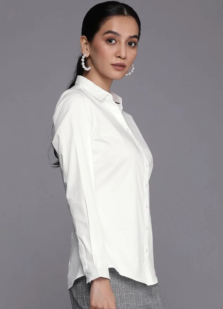 Women’s Classic Solid White Formal Button-Down Shirt