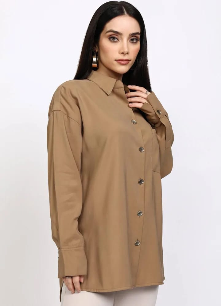 Women’s Camel Brown Oversized Casual Shirt