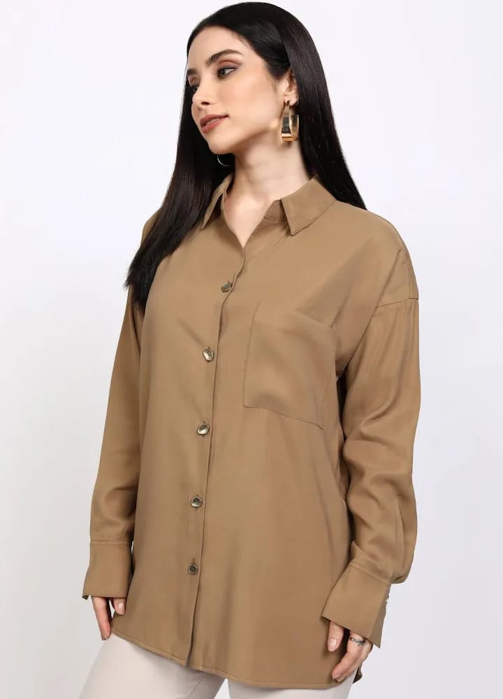 Women’s Camel Brown Oversized Casual Shirt