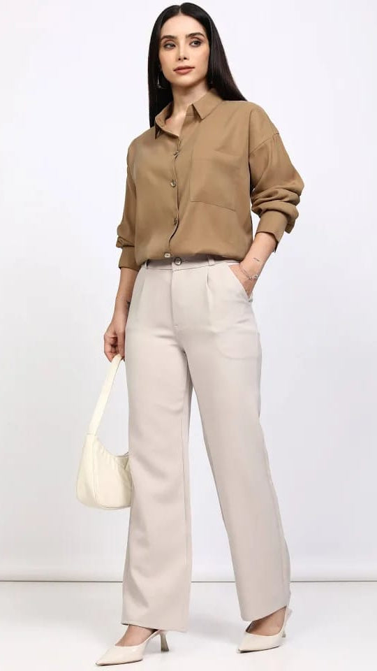 Women’s Camel Brown Oversized Casual Shirt