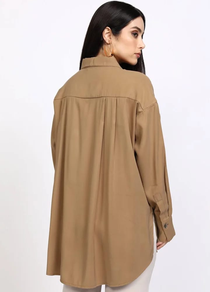 Women’s Camel Brown Oversized Casual Shirt