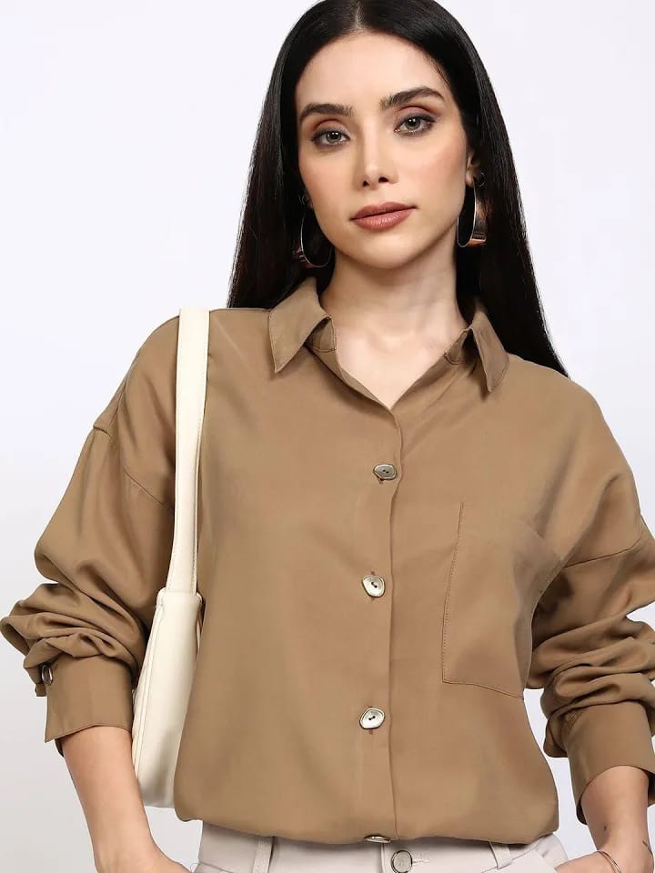 Women’s Camel Brown Oversized Casual Shirt
