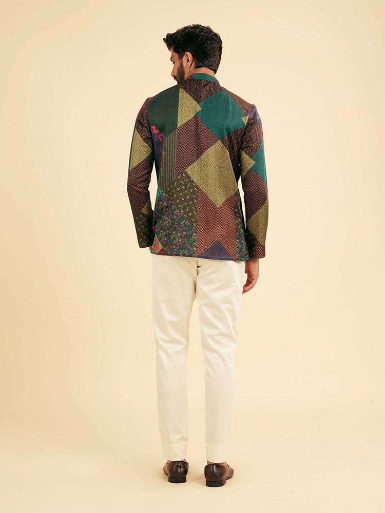 Men's Multicolor Patchwork Printed Cotton Short Kurta