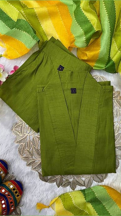 Women's Olive Green Silk Blend Collar Kurta with Trousers & Leheriya Dupatta Set