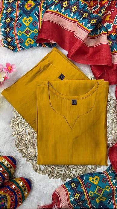 Women's Mustard Yellow Silk Blend Kurta with Trousers & Patola Printed Dupatta Set