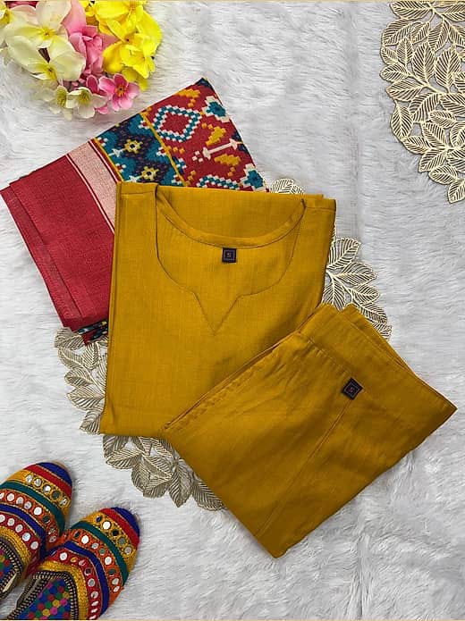 Women's Mustard Yellow Silk Blend Kurta with Trousers & Patola Printed Dupatta Set