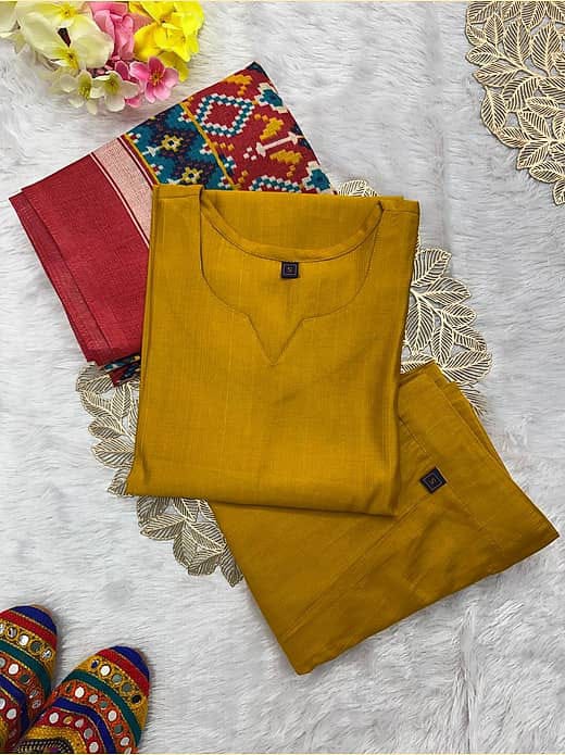Women's Mustard Yellow Silk Blend Kurta with Trousers & Patola Printed Dupatta Set