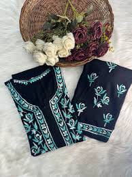 Women's Turquoise Blue Embroidered Kurta with Lace-Bordered Pants Set
