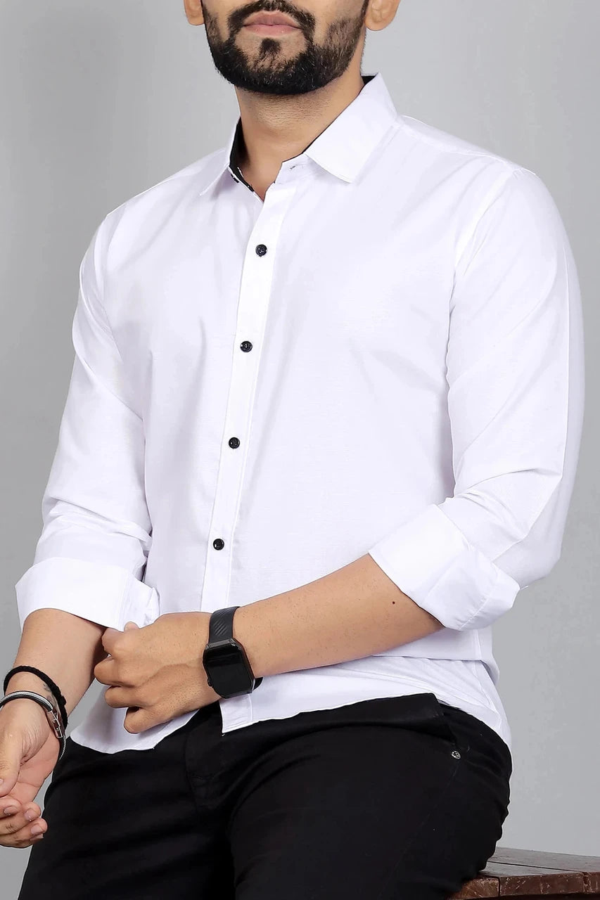 Men’s Solid Slim Fit Formal Shirts Combo (Grey & White)