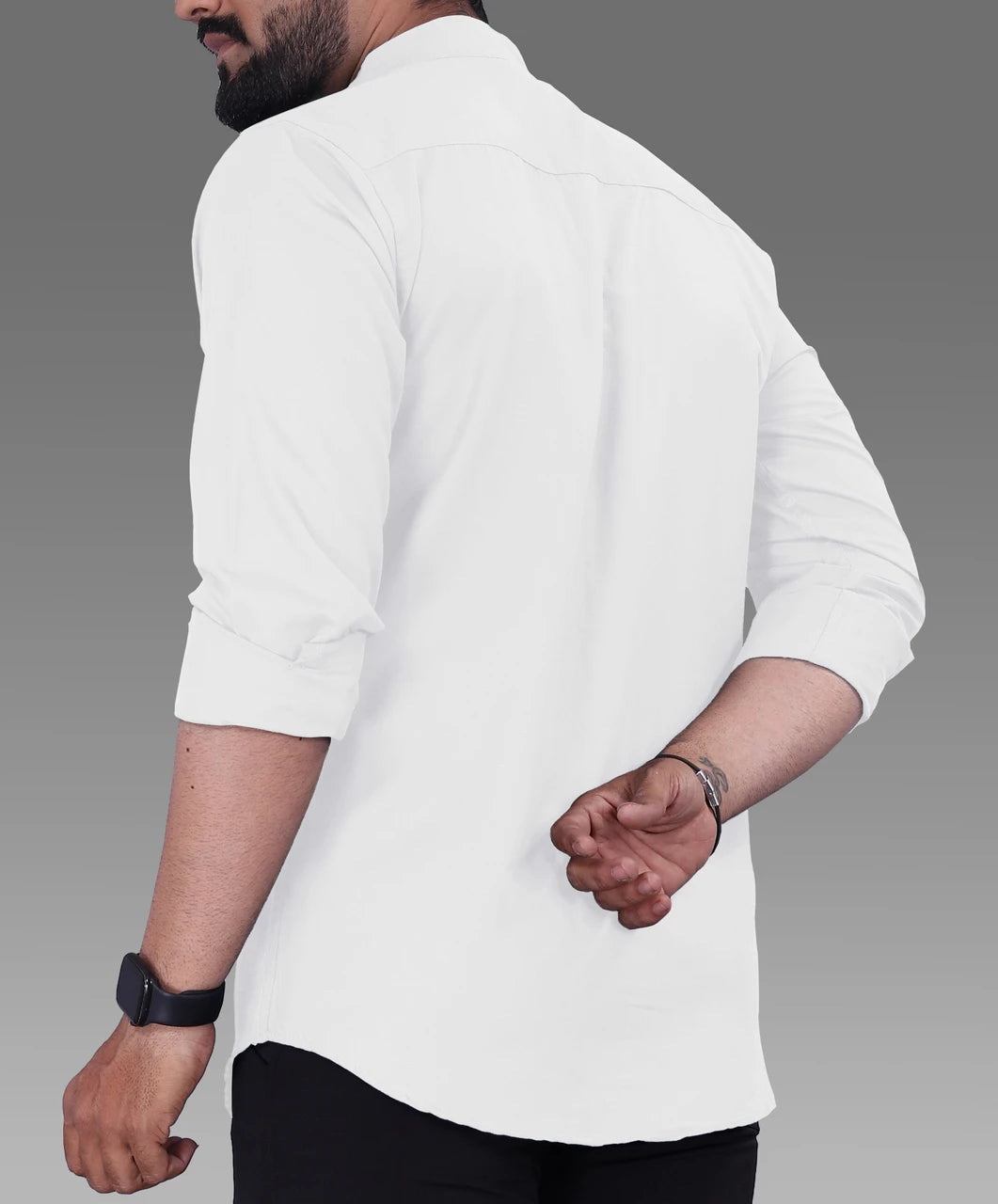 Men's Shirt Mandarin Collar Casual Shirt – White