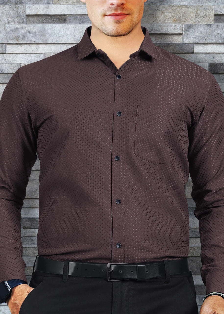 Men's Shirt Textured Self-Design Casual Shirt – Coffee Brown