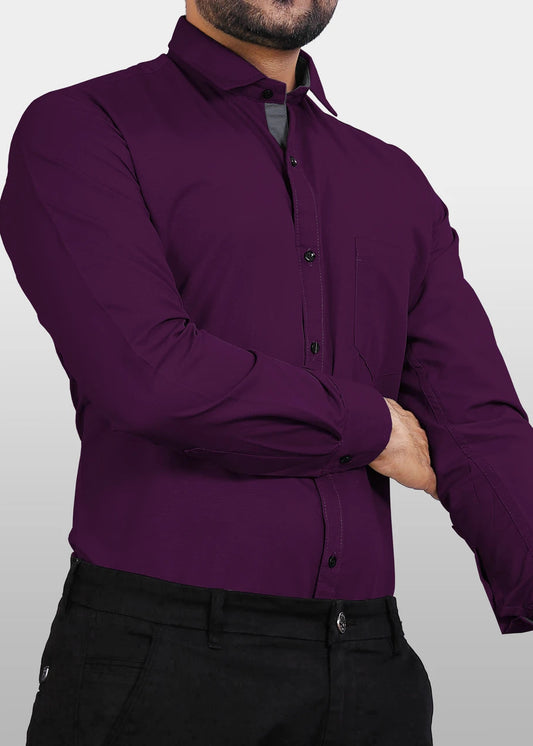 Jadoun Creation Men's Solid Regular Fit Formal Shirt – Deep Plum