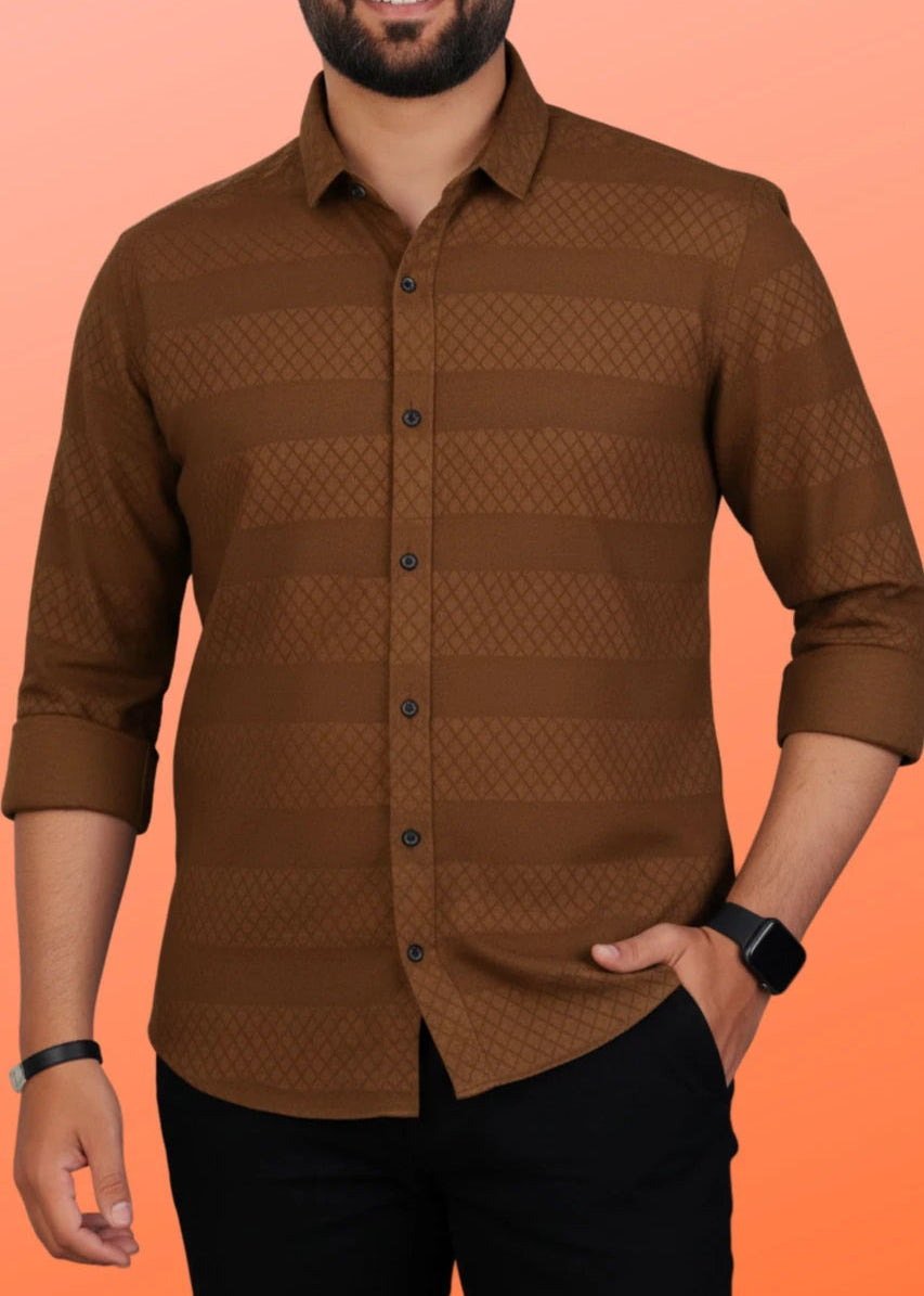 Men's shirt Self Design Regular Fit Casual Shirt – Brown