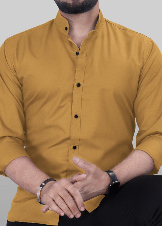 Men's shirt Mandarin Collar Regular Fit Solid Casual Shirt – Mustard Yellow