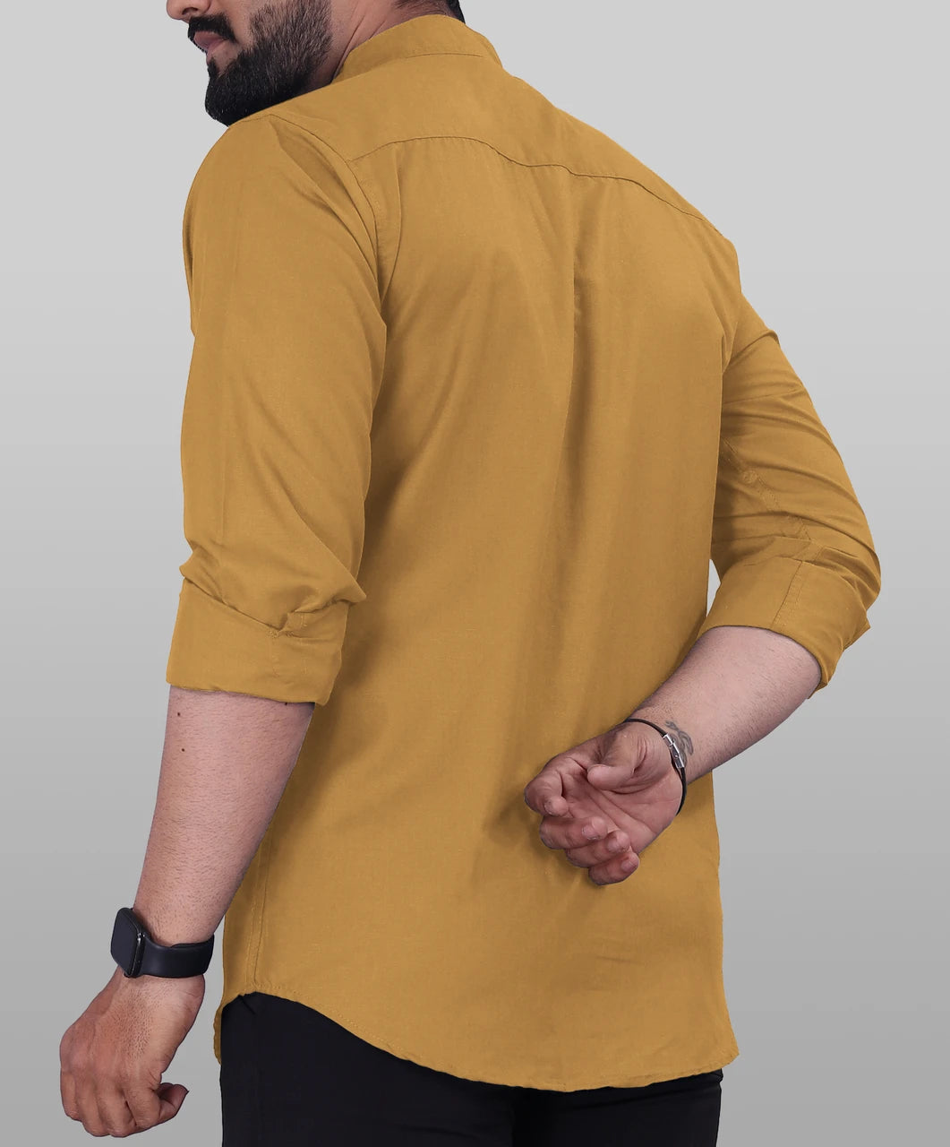 Men's shirt Mandarin Collar Regular Fit Solid Casual Shirt – Mustard Yellow
