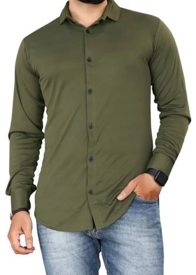 amazen Men's Solid Lycra Blend Casual Shirt