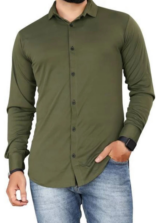 amazen Men's Solid Lycra Blend Casual Shirt