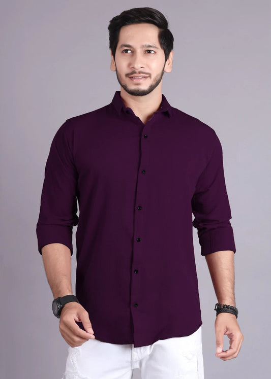Men's Mandarin Collar Solid Shirt