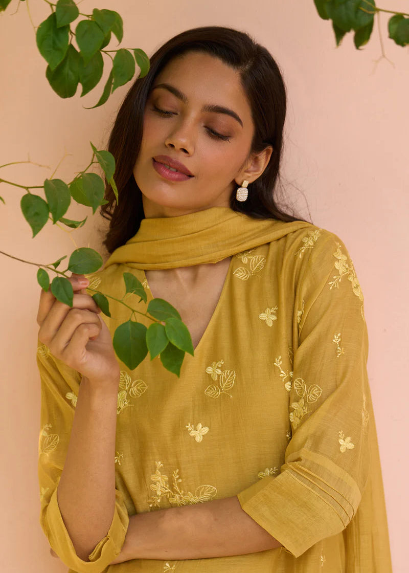 Women’s Mustard Floral Printed Kurti Set