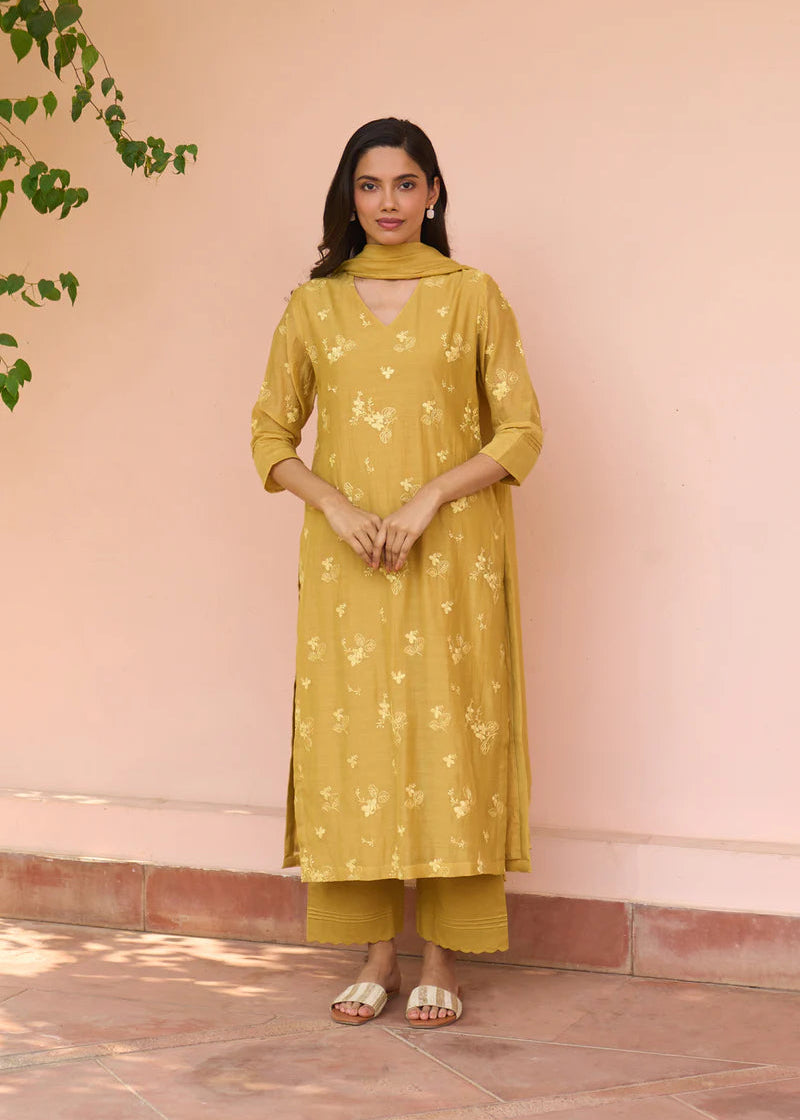 Women’s Mustard Floral Printed Kurti Set