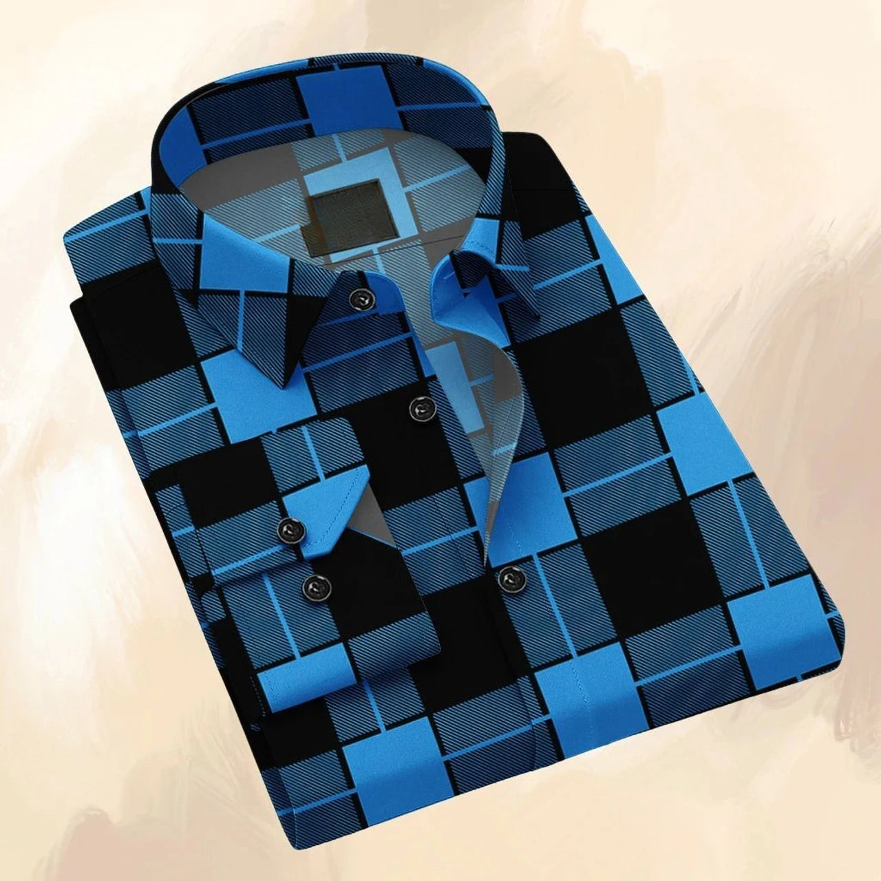 Capkin Collections Men's Digital Checkered Casual Shirt – Electric Blue & Black